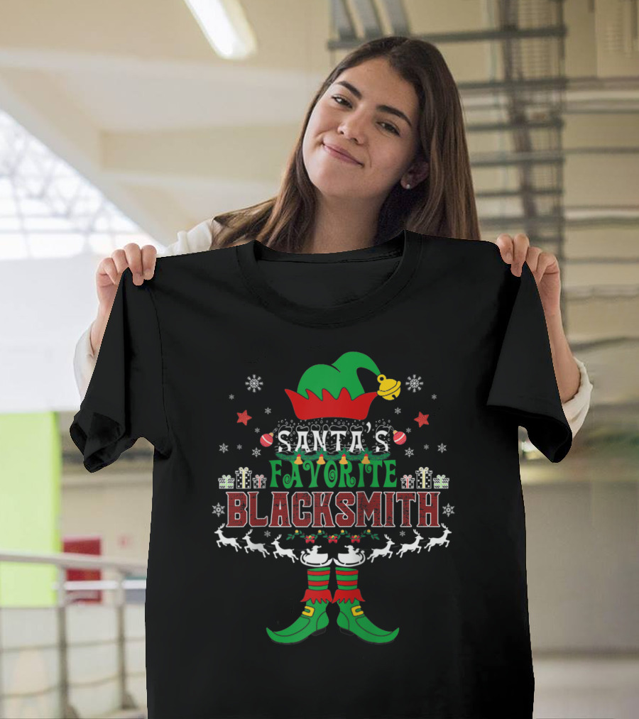 Santa's Favorite Blacksmith Elf Xmas Reindeer And Gifts T-Shirt