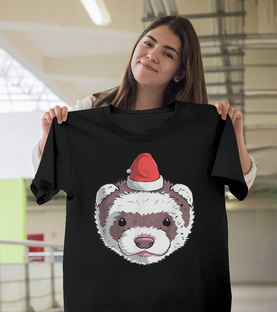 Ferret Santa Claus Hat Christmas Holiday Festive Headwear T-Shirt