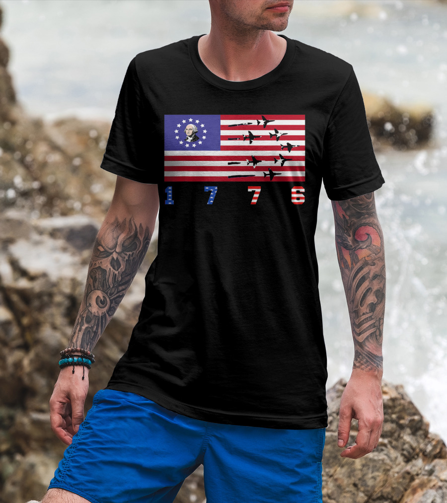 George Washington Betsy Ross Flag 1776 American Jets Flyover T-Shirt