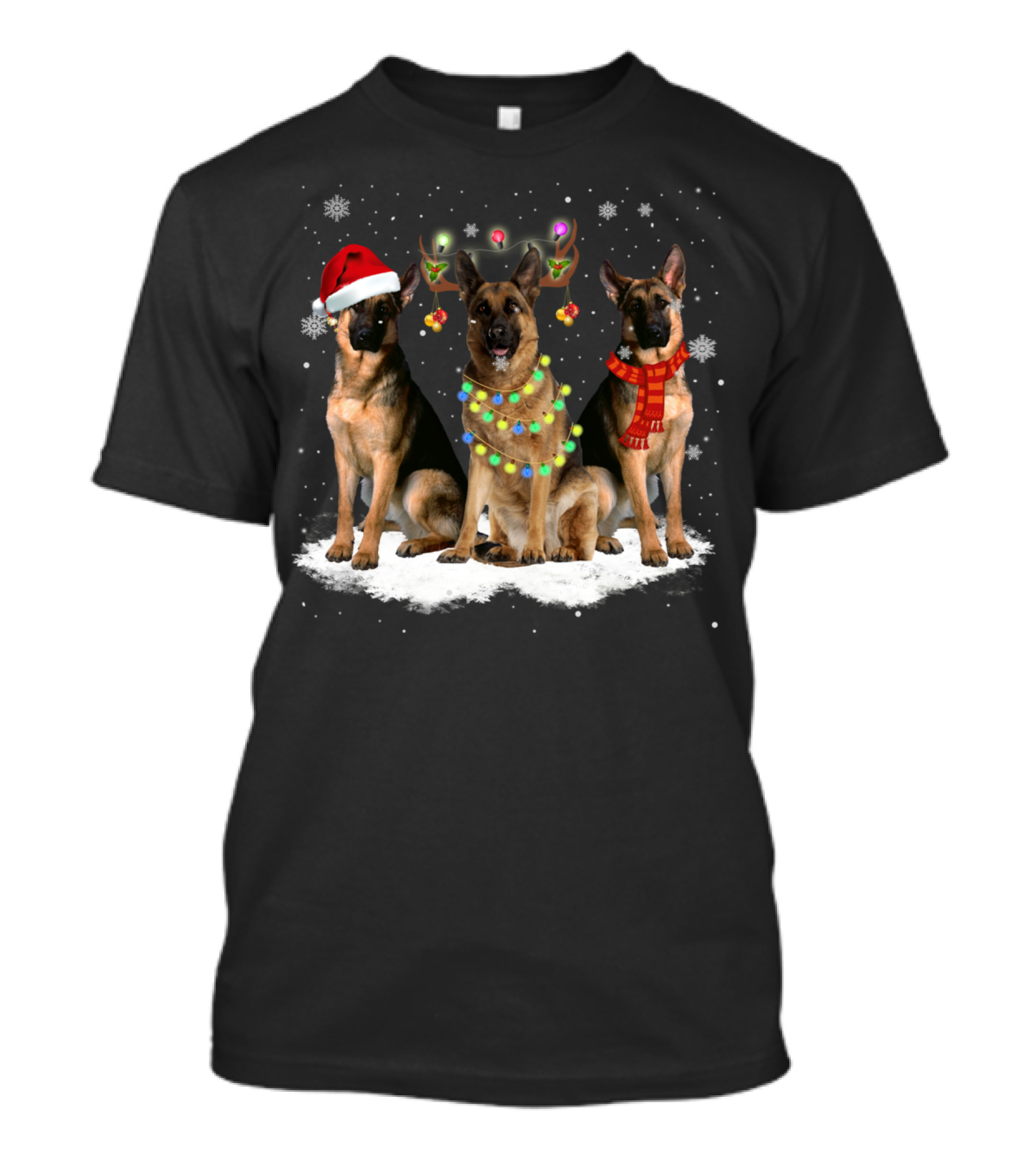 German Shepherds With Santa Hat And Christmas Decorations T-Shirt
