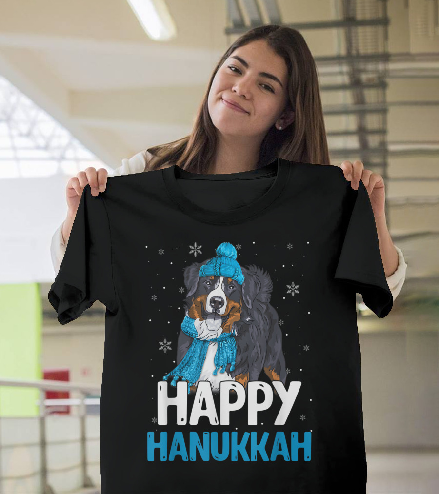 Happy Hanukkah Bernese Mountain Dog Winter Scarf and Hat T-Shirt