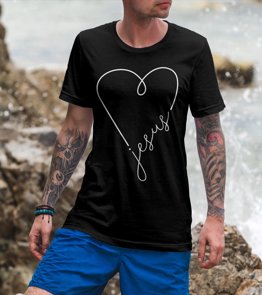 Jesus Script Heart Christian T-Shirt