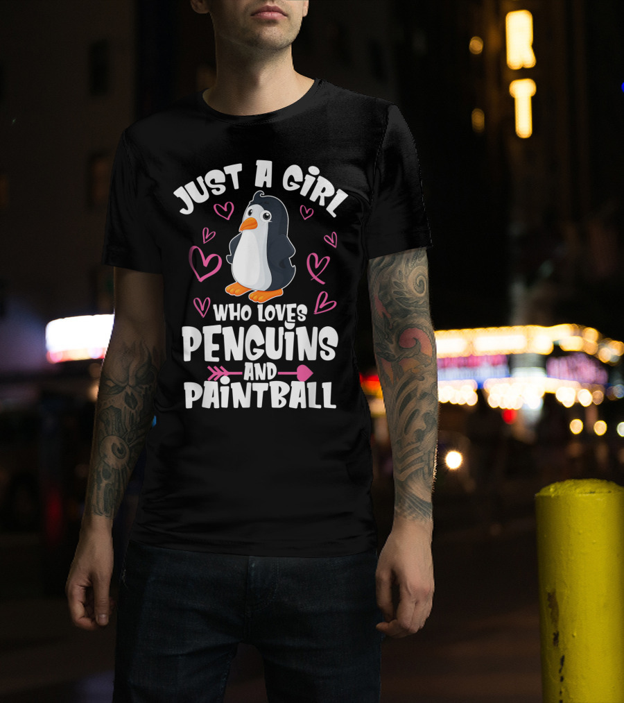 Just A Girl Who Loves Penguins And Paintball Hearts Arrow T-Shirt
