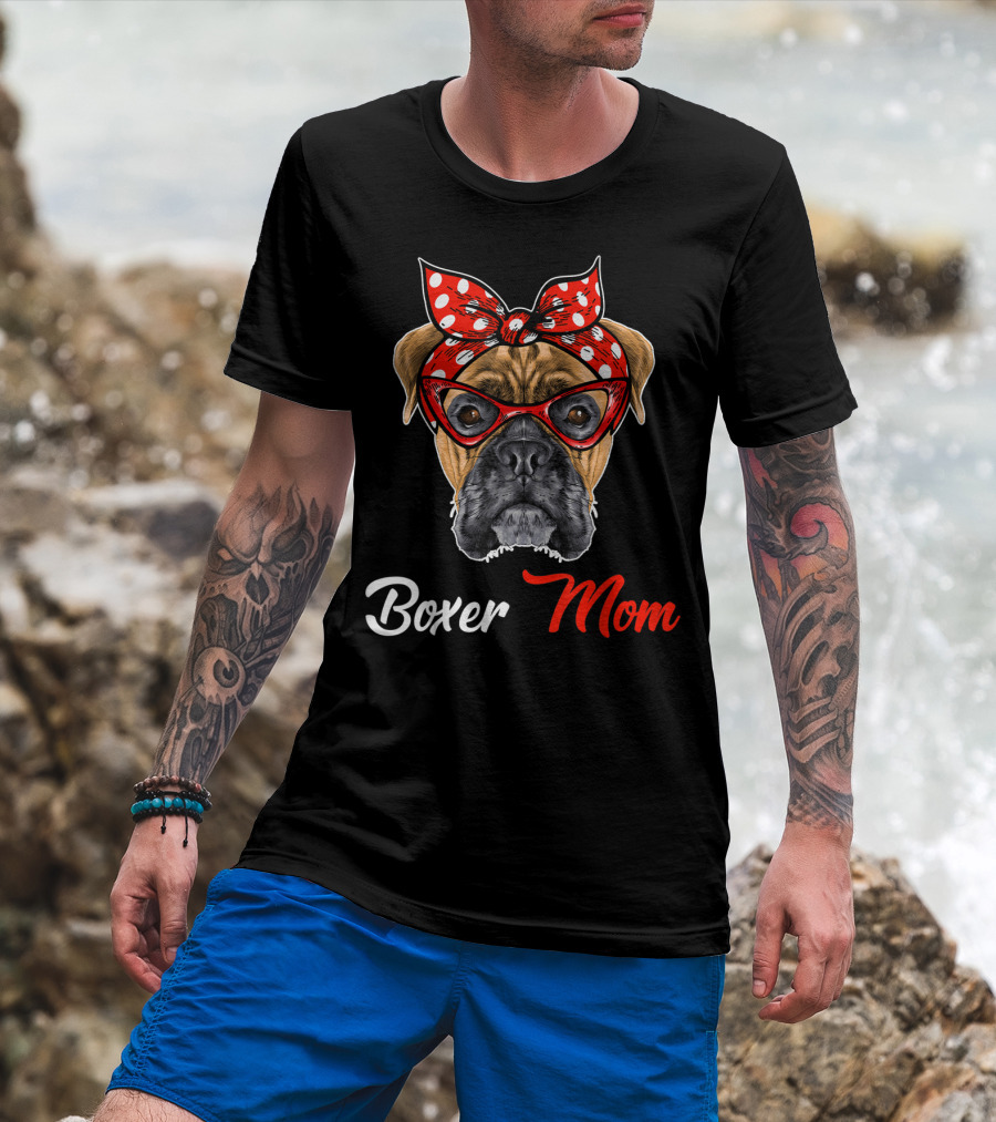 Boxer Mom Bandana Glasses T-Shirt