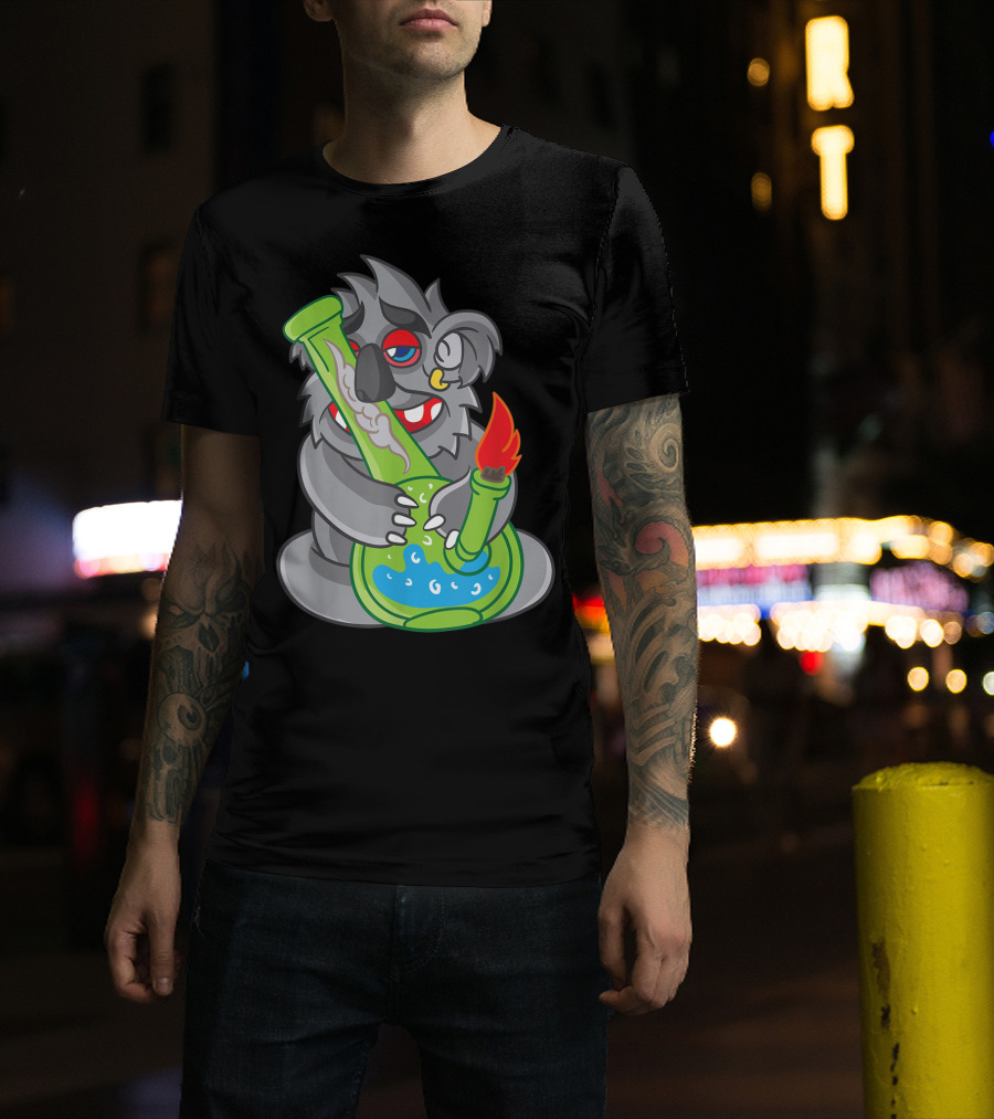 Koala Smoking Weed Cannabis Stoner Marihuana Bong Cartoon T-Shirt