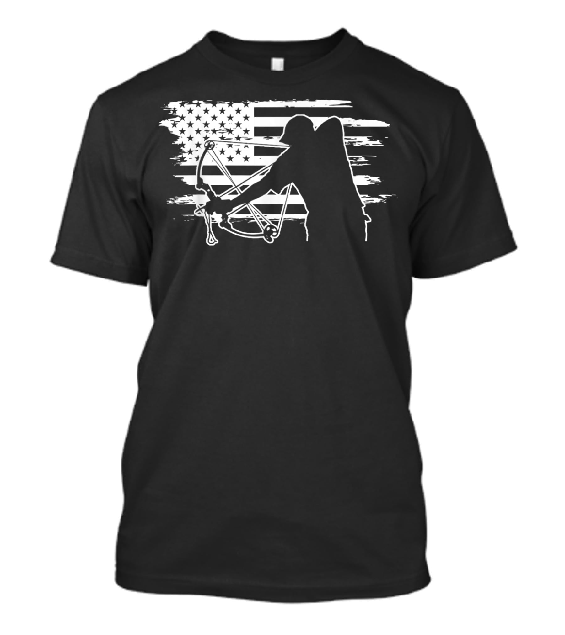 Dad Bowfishing Archer Silhouette With American Flag Background T-Shirt