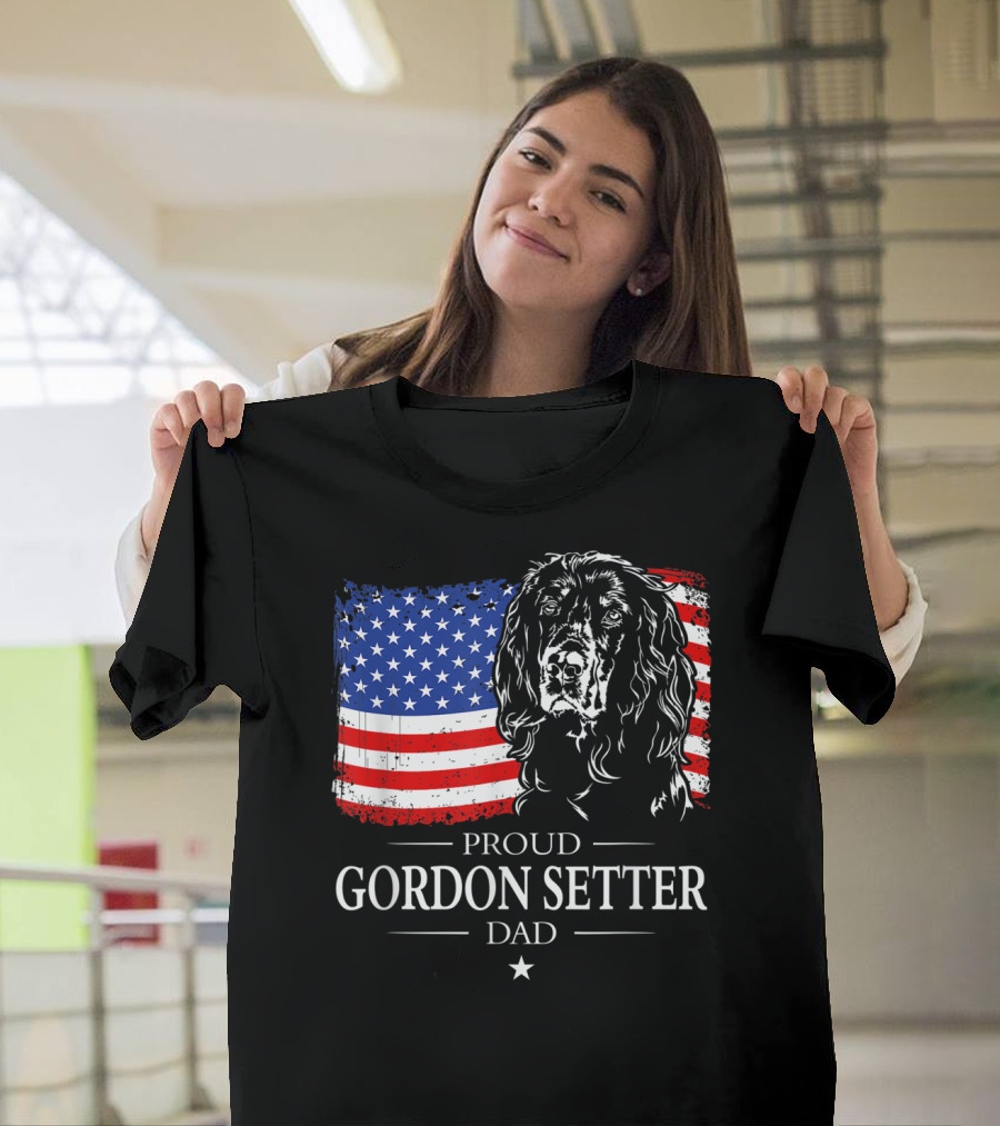 Proud Gordon Setter Dad With American Flag T-Shirt
