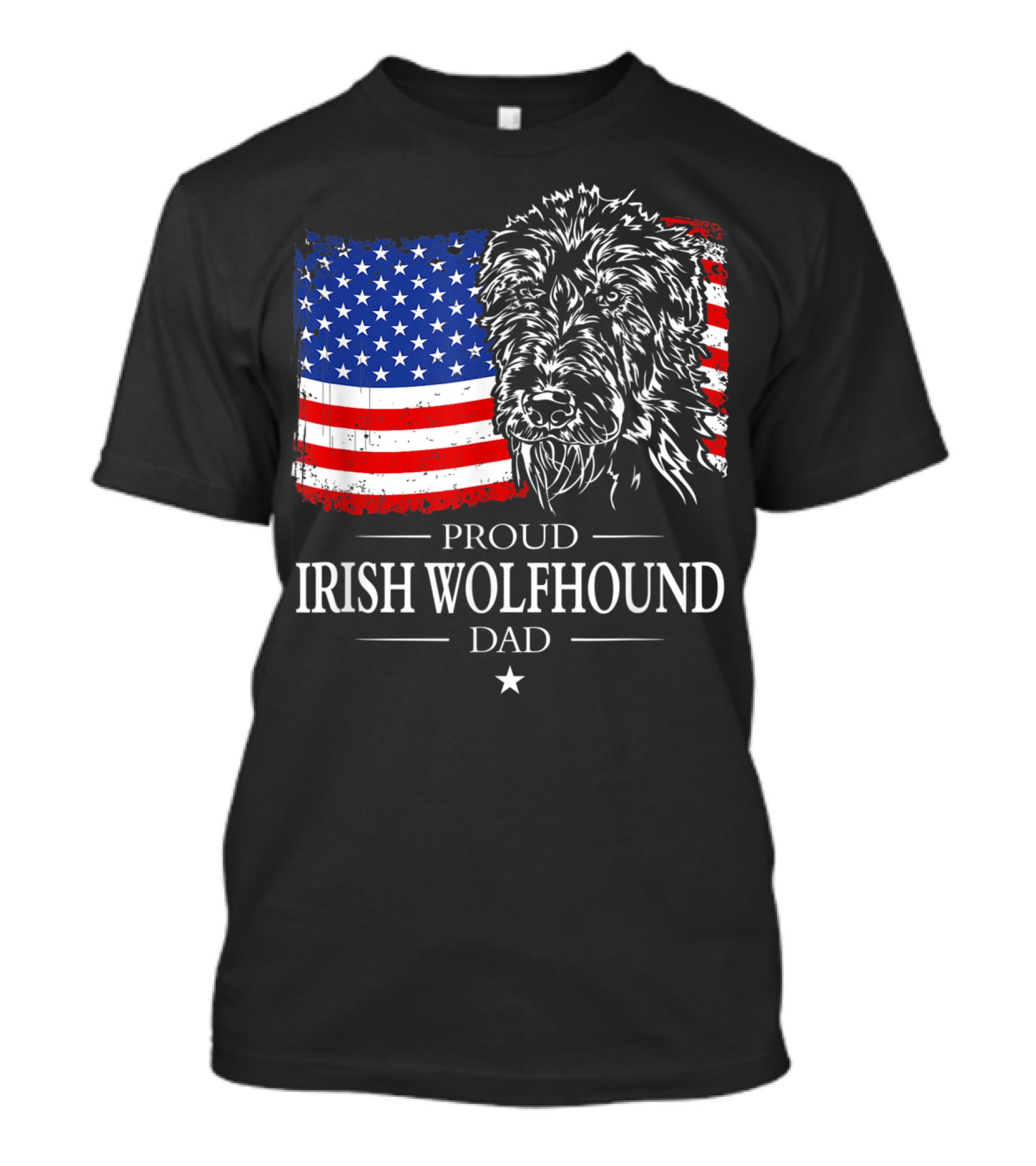 Proud Irish Wolfhound Dad American Flag T-Shirt