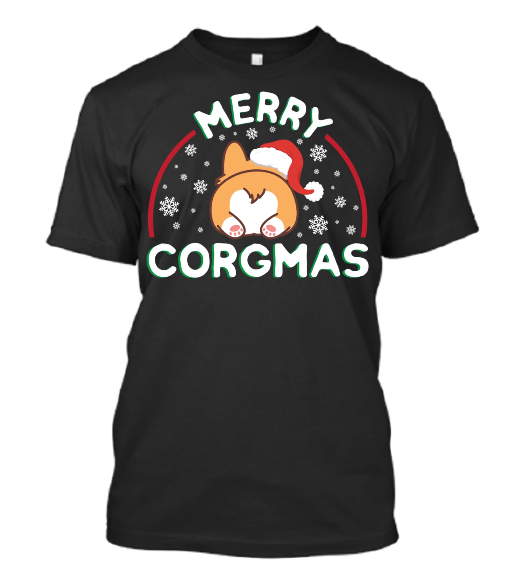 Merry Corgmas Corgi Doggo With Santa Hat And Snowflakes T-Shirt
