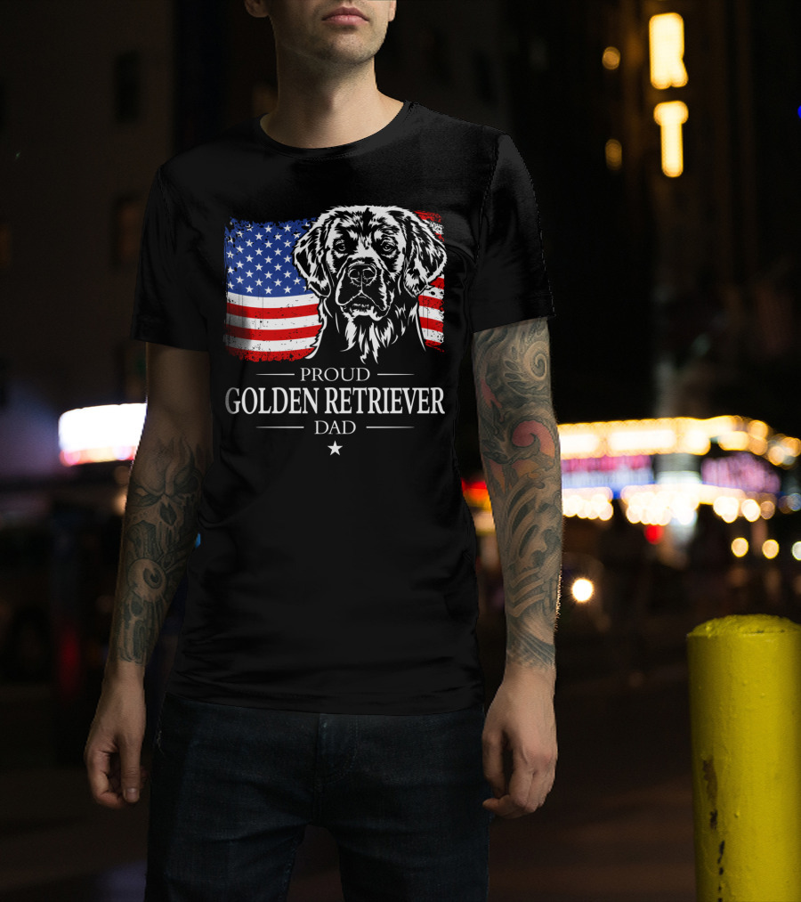 Proud Golden Retriever Dad American Flag Patriotic Canine T-Shirt