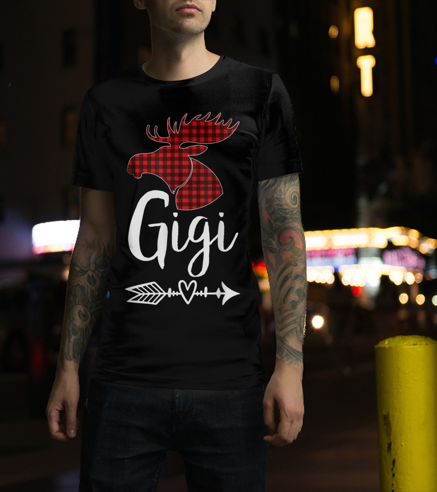 Gigi Red Plaid Moose Arrow Heart T-Shirt