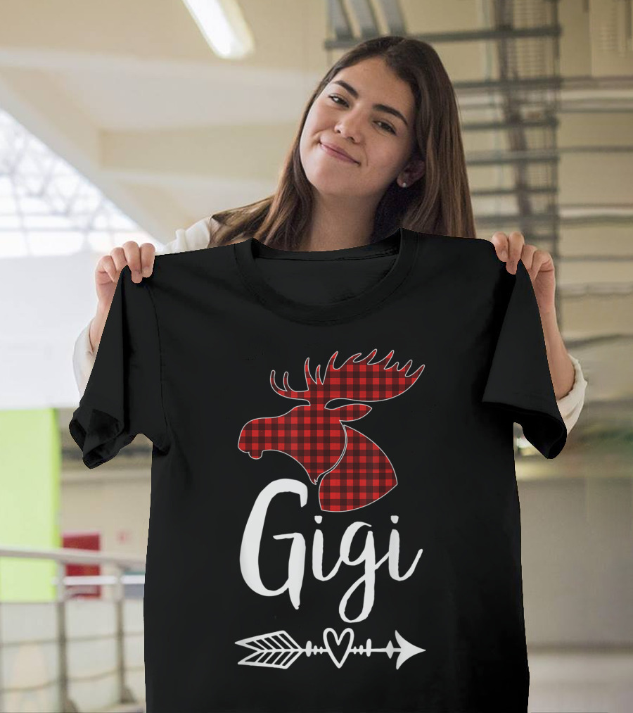 Gigi Red Plaid Moose Arrow Heart T-Shirt