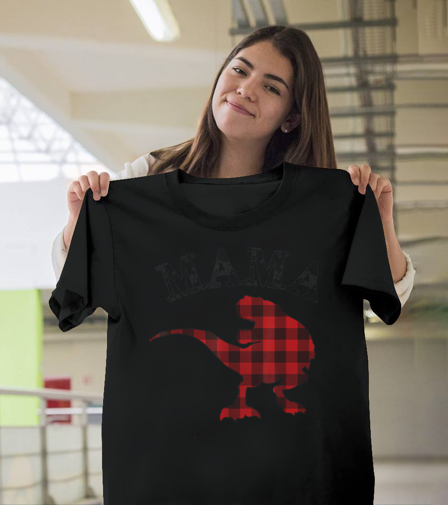 Mama Red Plaid Dinosaur T-Shirt
