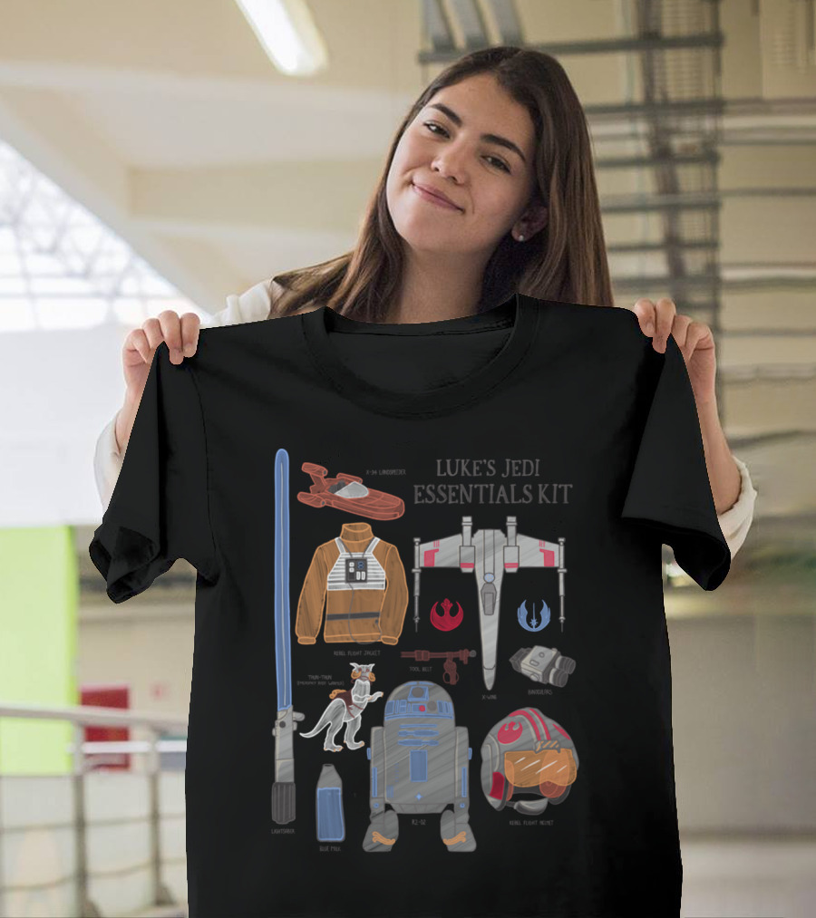 Star Wars Luke's Jedi Essentials Kit Landspeeder Rebel Flight Jacket X-Wing Starfighter Lightsaber Tauntaun Rebel Helmet R2-D2 T-Shirt