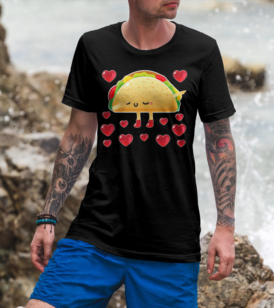 Valentine Hearts Taco Emoji For Girls And Men Taco Lovers T-Shirt