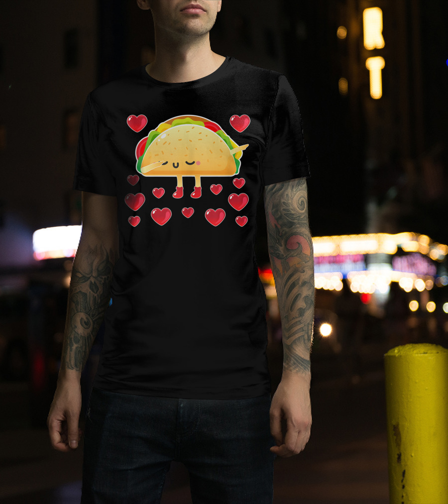 Valentine Hearts Taco Emoji For Girls And Men Taco Lovers T-Shirt