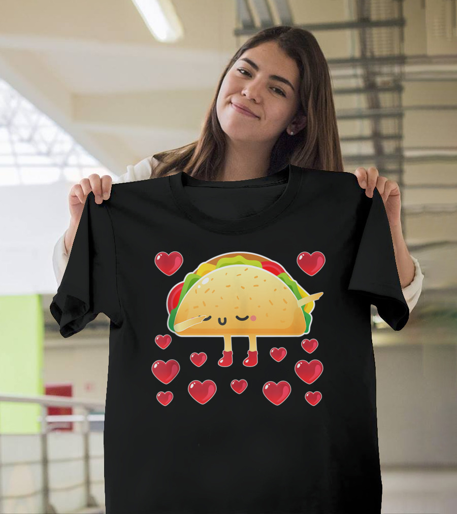 Valentine Hearts Taco Emoji For Girls And Men Taco Lovers T-Shirt