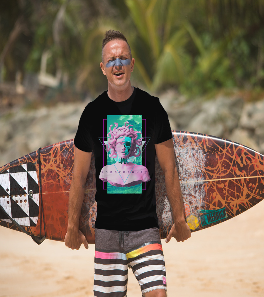 Vaporwave Inner Beauty Medusa Statue With Skull Aesthetic T-Shirt