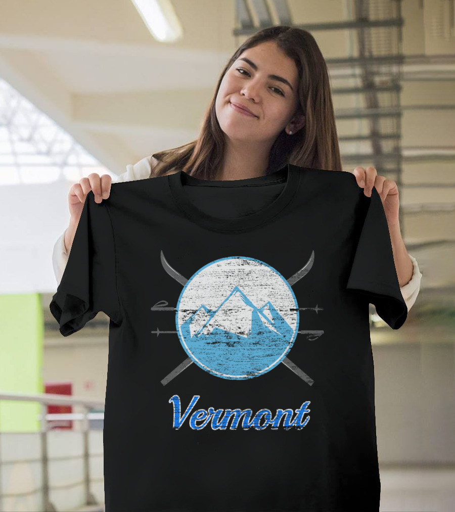 Vermont Blue Mountain Ski Crossed Skis T-Shirt
