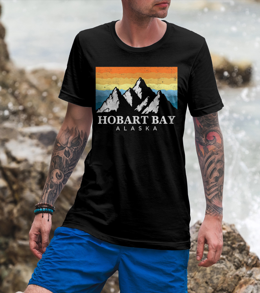 Hobart Bay Alaska Mountain Retro Vintage Landscape T-Shirt