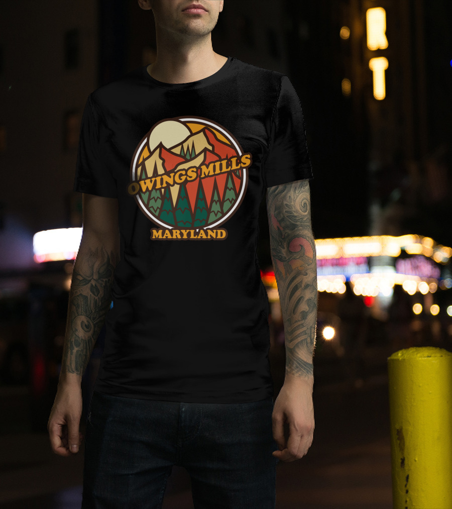 Owings Mills Maryland Vintage Mountain Hiking Forest Scene T-Shirt