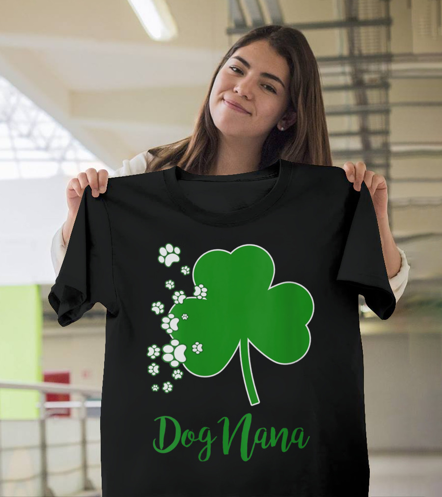 Dog Nana Irish Shamrock With Paw Prints T-Shirt