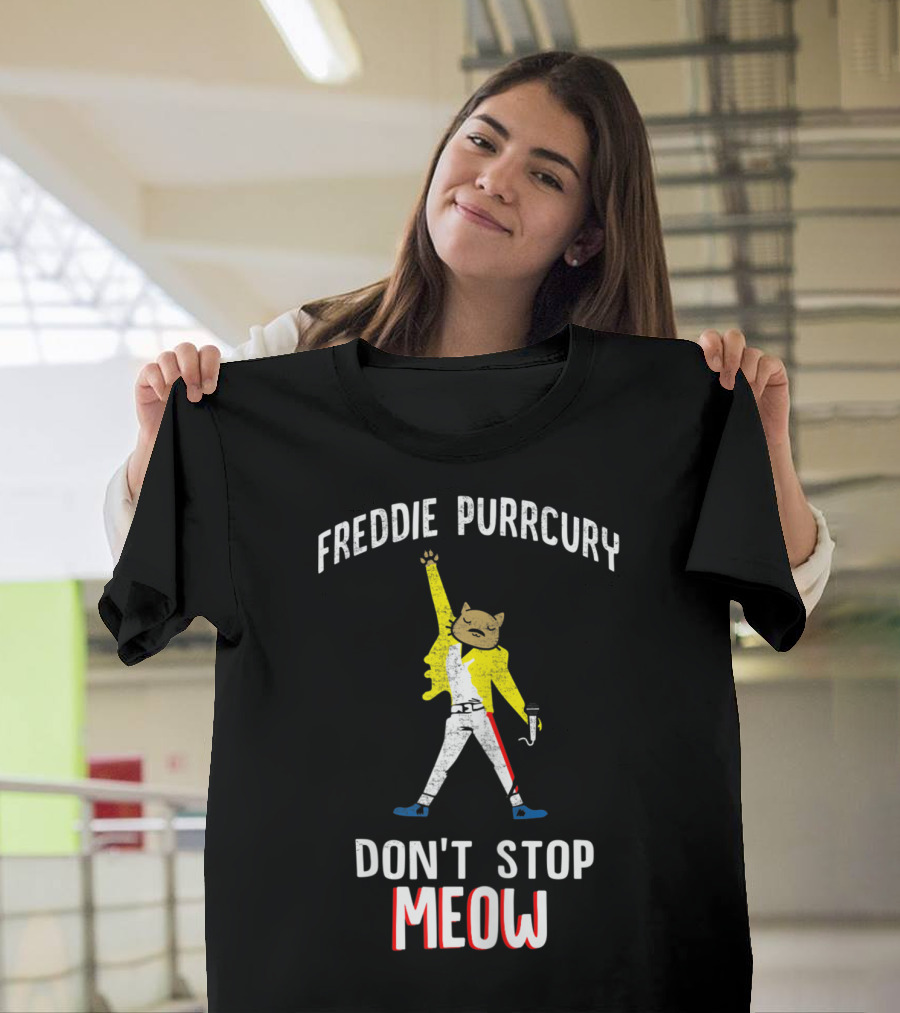 FREDDIE PURRCURY DON'T STOP MEOW CUTE CAT MUSIC BAND T-Shirt