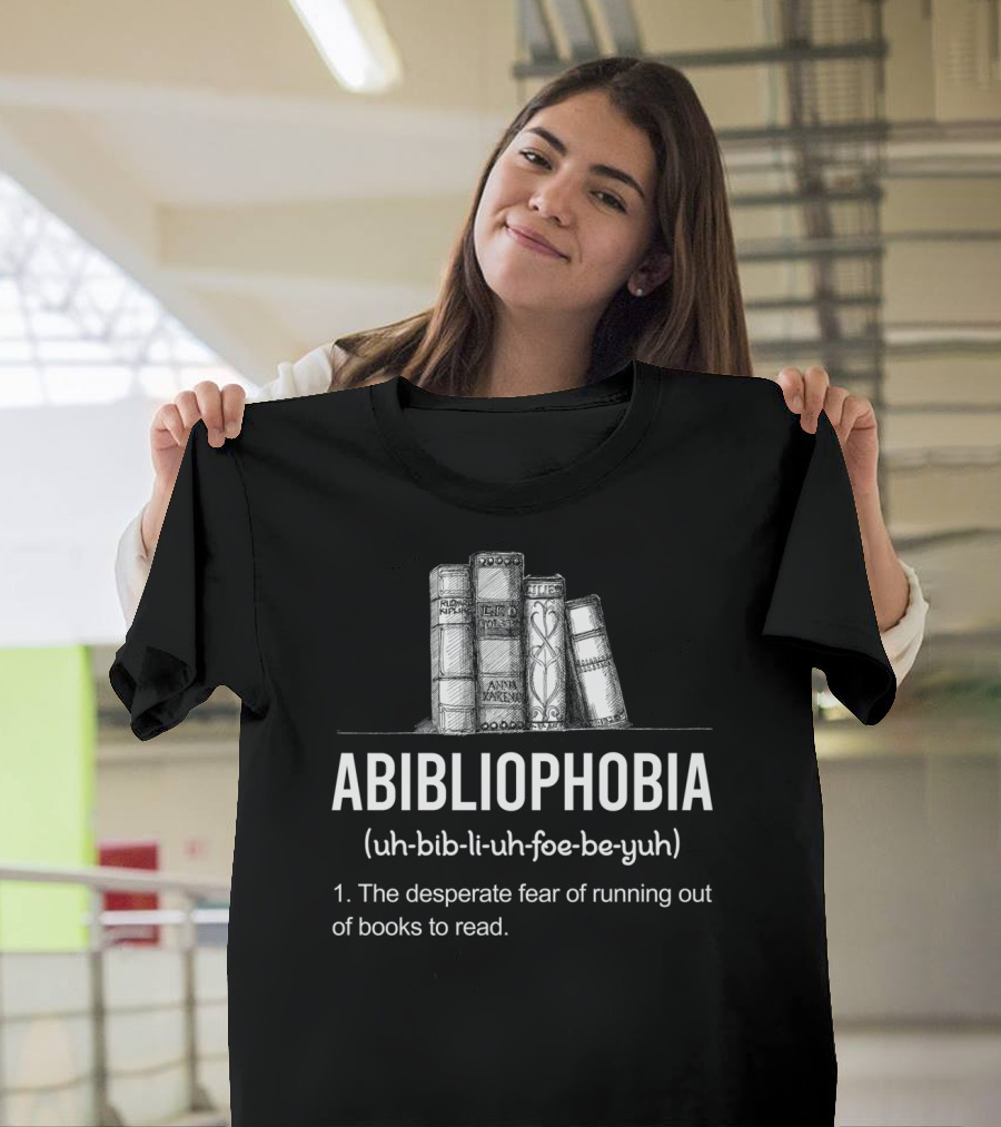 Abibliophobia Funny Book Lover Running Out Library Fear T-Shirt