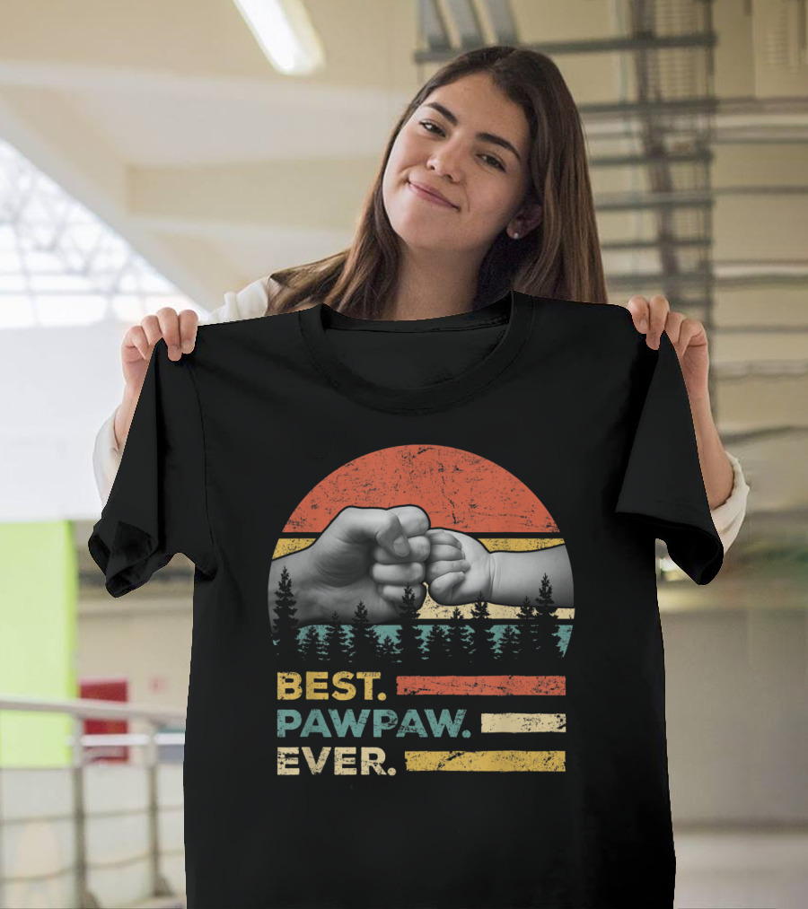 Best Pawpaw Ever Vintage Retro Fist Bump Forest Sunburst T-Shirt