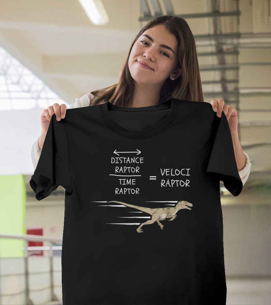 Velociraptor Equation Distance Time Funny Physics Dinosaur T-Shirt