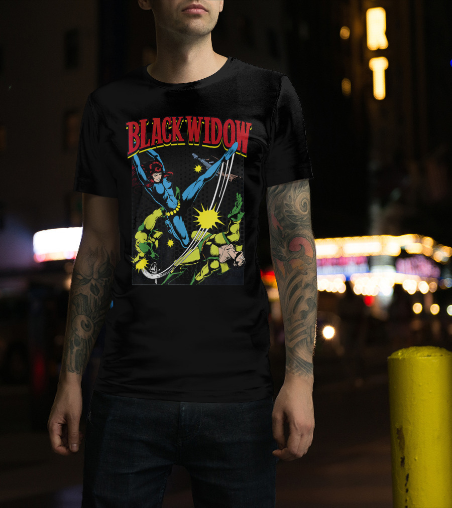 Marvel Black Widow Classic Comic Action Scene T-Shirt