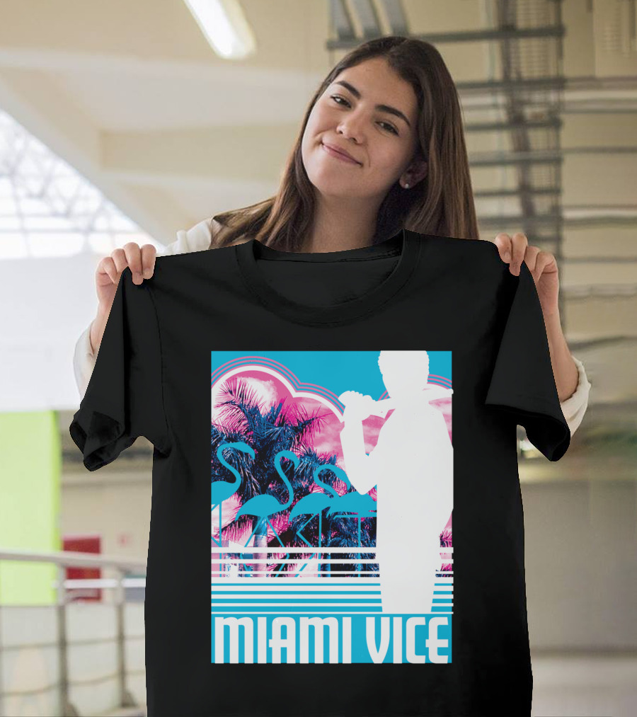 Miami Vice Neon Flamingo Silhouette Tropical T-Shirt