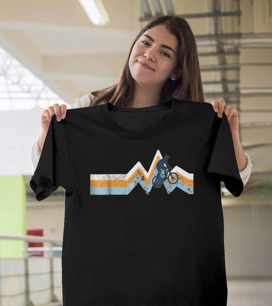Mountain Bike Silhouette Retro Stripes Mtn Bike Classic Colors T-Shirt