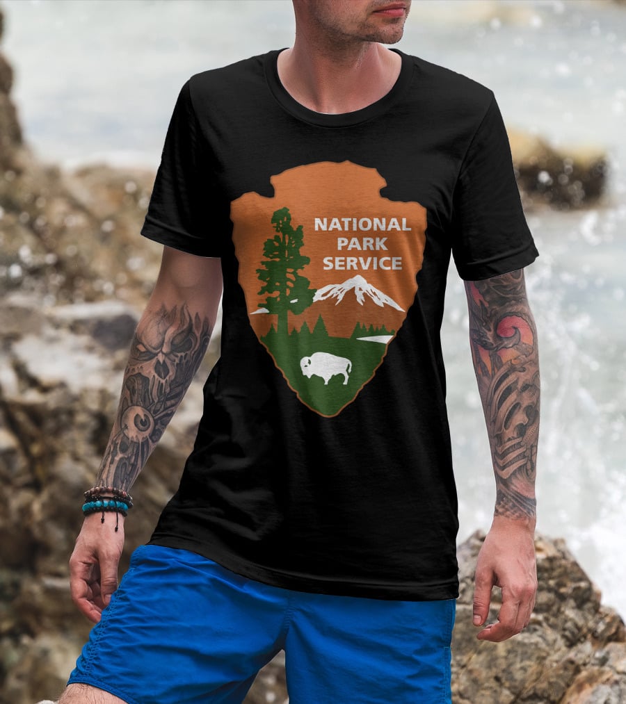 National Park Service Logo Badge With Mountain And Bison T-Shirt