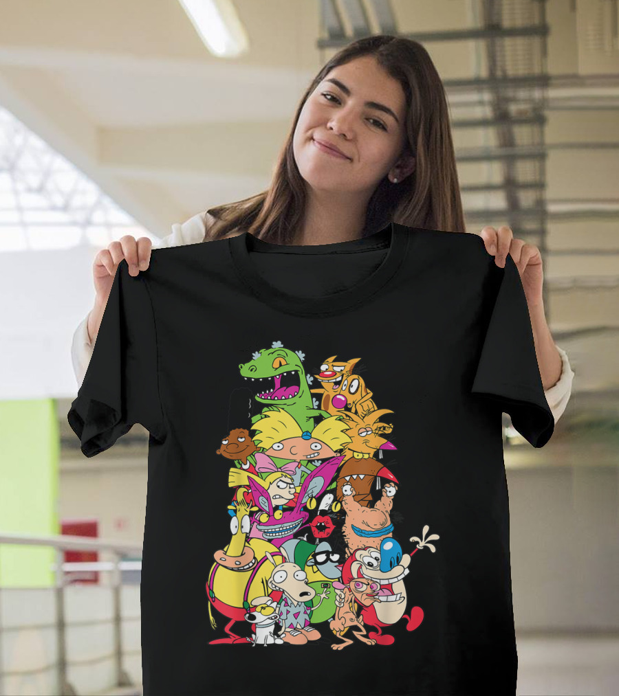 Nickelodeon 90s Rugrats Hey Arnold Rocko Ren Stimpy Cartoon Characters T-Shirt
