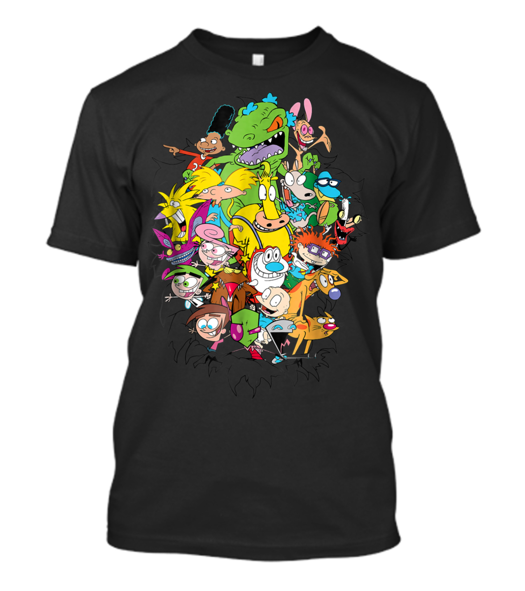 Nickelodeon Classic Characters Rugrats Hey Arnold Rocko's Modern Life Ren And Stimpy CatDog Fairly OddParents All Real Monsters Explosion T-Shirt