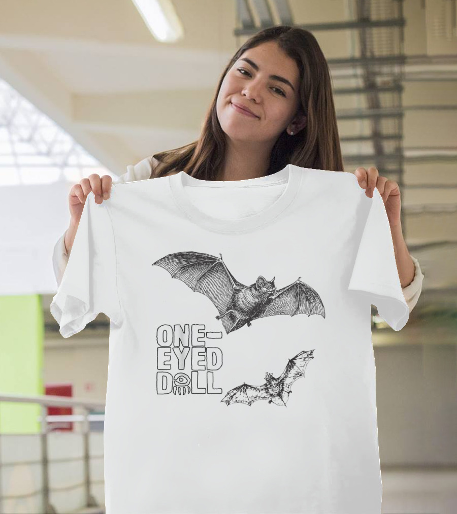 One-Eyed Doll Bats Classicfit Black Tee with Illustrated Flying Bats T-Shirt