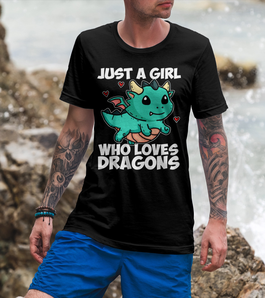 Just A Girl Who Loves Dragons Cute Dragon Hearts T-Shirt