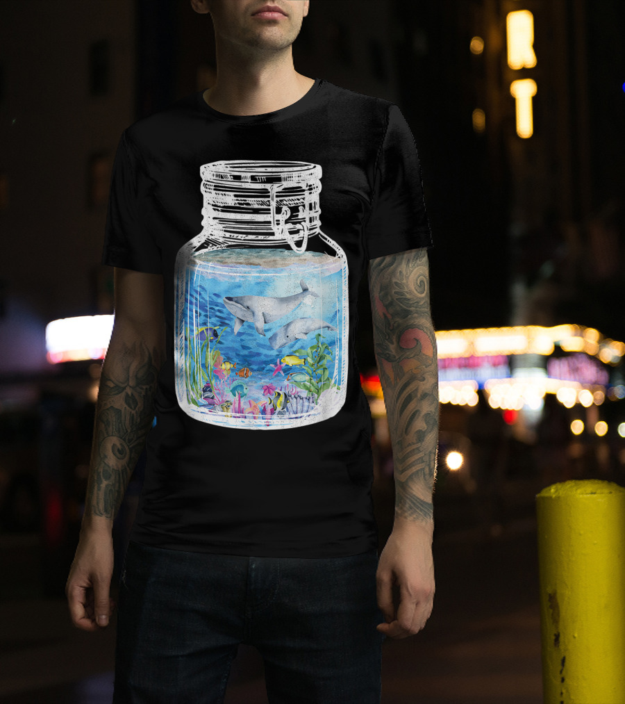 Underwater Terrarium Ocean Fish Whales In Glass Jar T-Shirt
