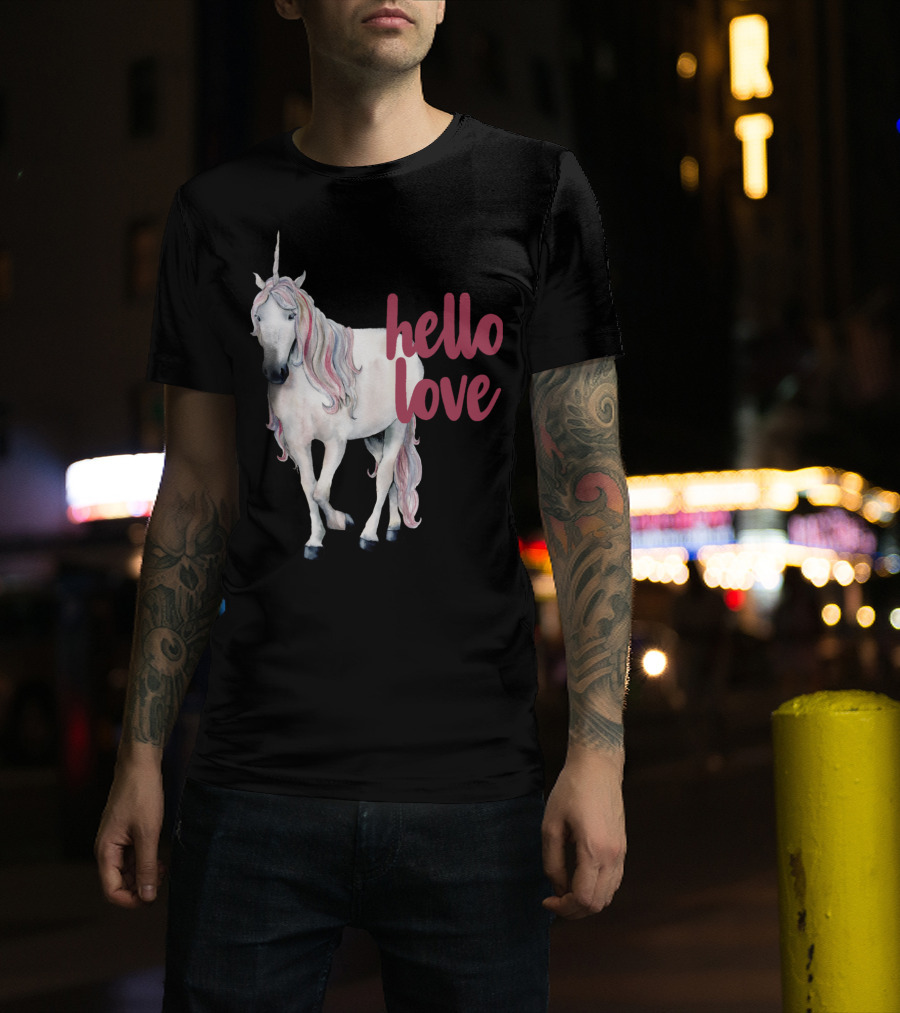 Hello Love Unicorn Funny Magical Animal T-Shirt
