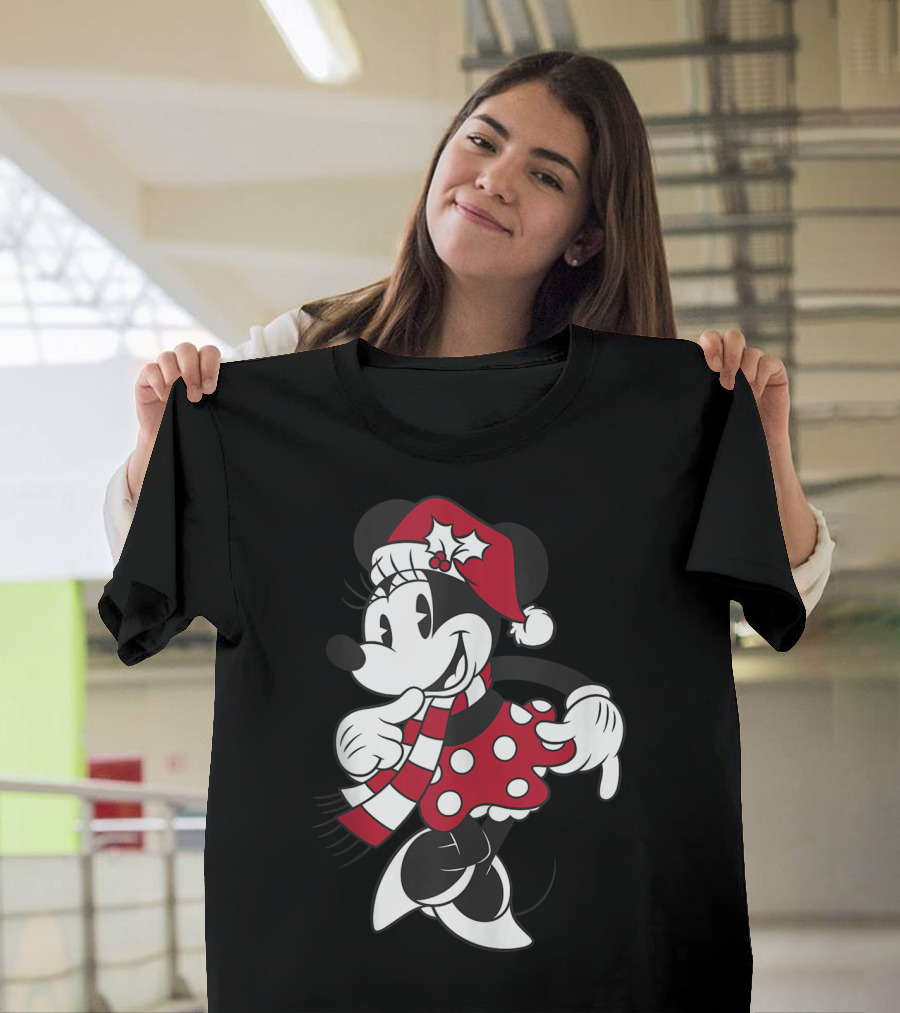 Disney Minnie Mouse Classic Christmas Santa Hat And Scarf T-Shirt