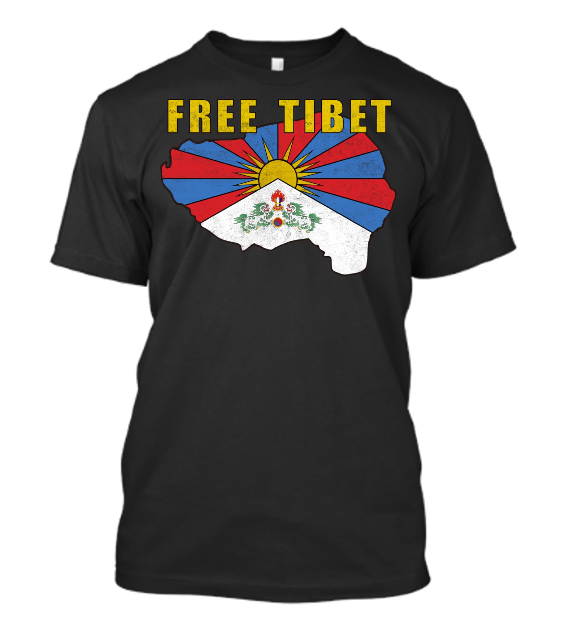 Free Tibet Flag With Sunrise Symbol Map T-Shirt
