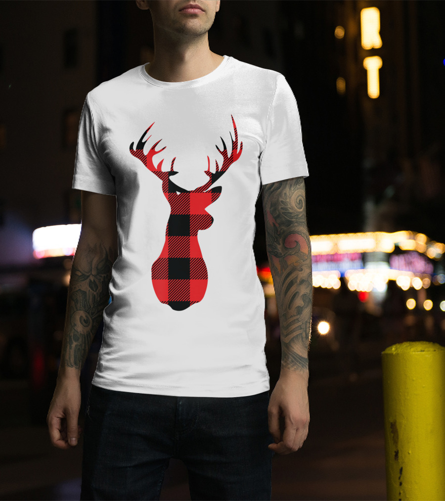 Buffalo Plaid Red Black Christmas Deer T-Shirt