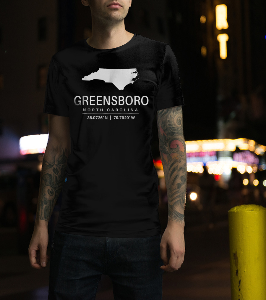 Greensboro North Carolina 36.0726°N 79.7920°W Classic NC Map T-Shirt