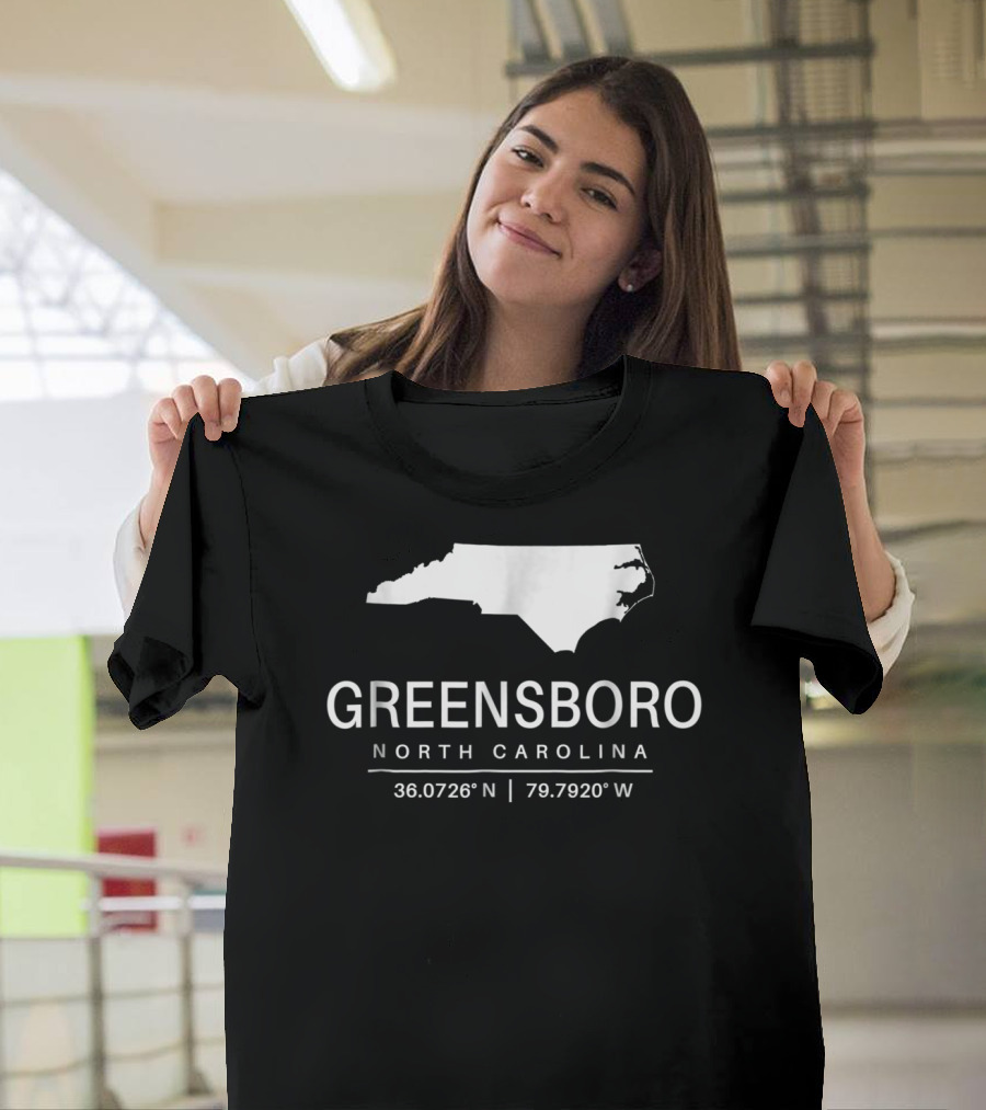 Greensboro North Carolina 36.0726°N 79.7920°W Classic NC Map T-Shirt