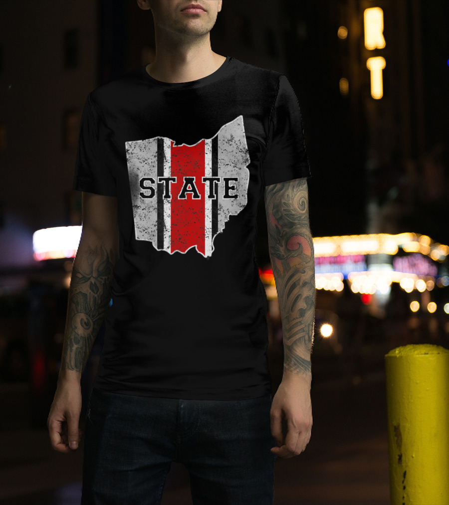 State Outline With Distressed Ohio Stripe T-Shirt