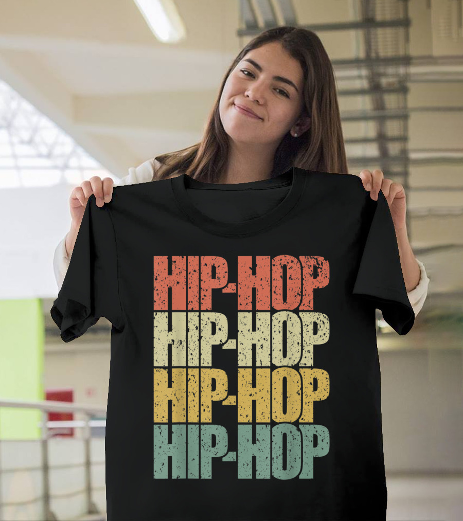 Hiphop Retro Vibes Distressed Multicolor Block Text T-Shirt