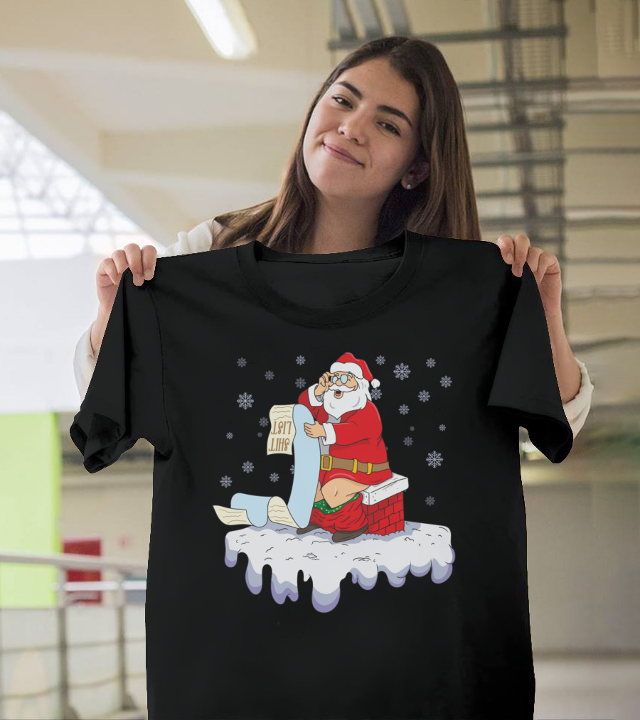 Naughty Santa On The Chimney With Naughty List T-Shirt