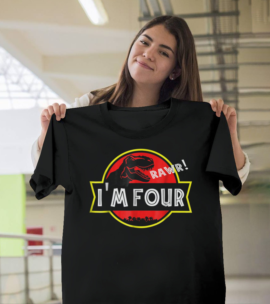I'm Four Birthday Dinosaur Rex Rawr 4 Year Old T-Shirt
