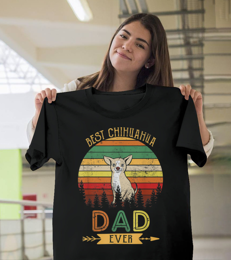 Best Chihuahua Dad Ever Retro Sunset Forest T-Shirt
